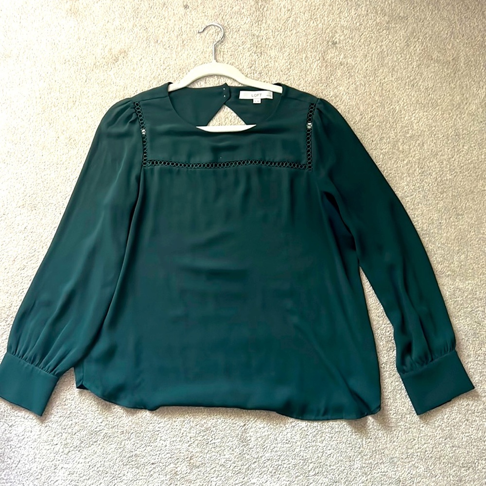 Loft Dark Green Chiffon long sleeve blouse